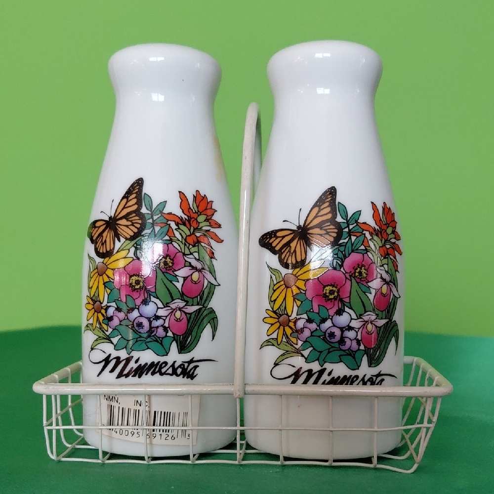 Minnesota Floral Butterfly Salt and Pepper Shakers - White